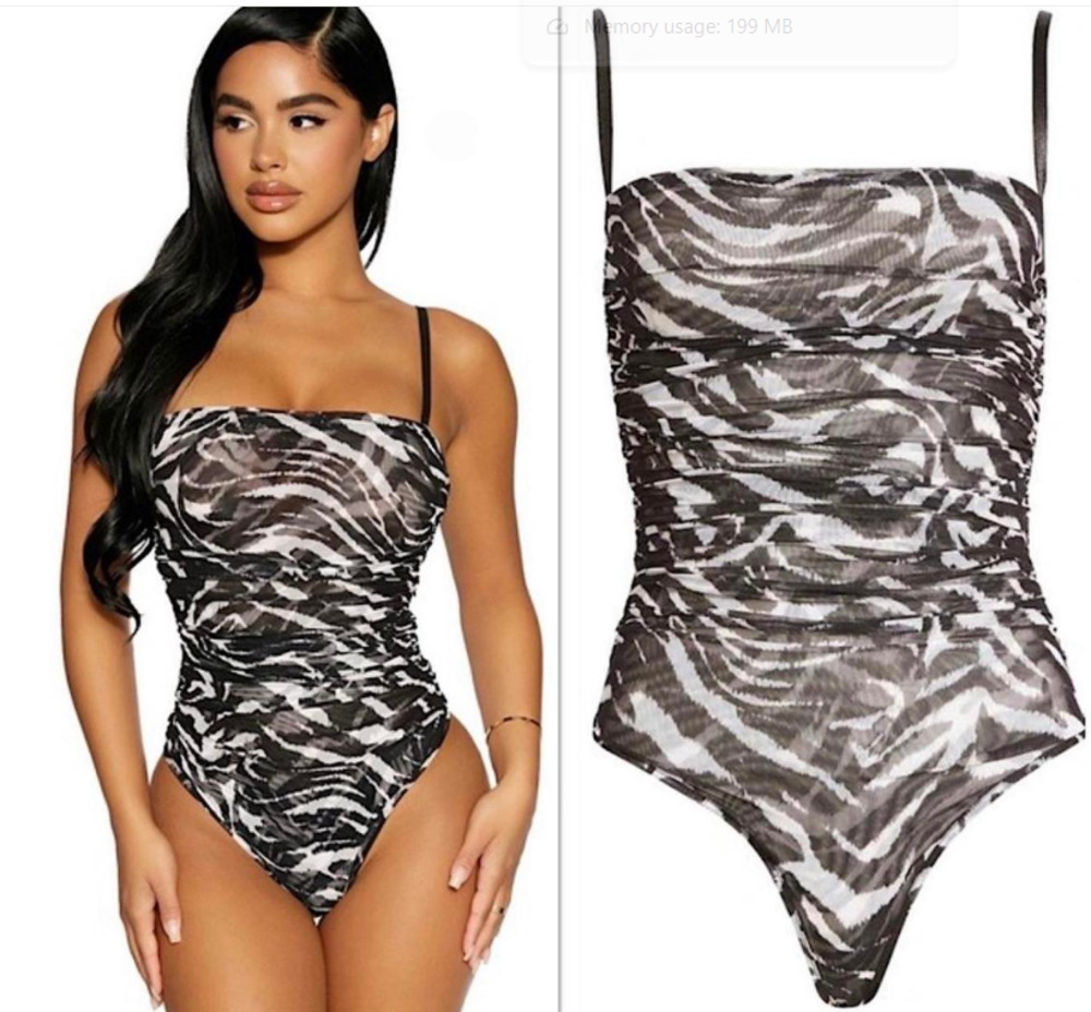 💖NWT: WOMENS NAKED WARDROBE ZEBRA RAUCHED MESH BODYSUIT - SIZE M
